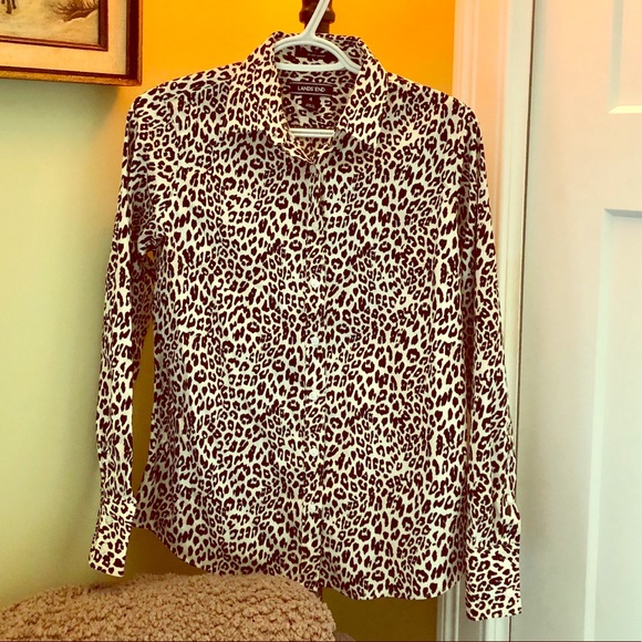 Lands' End Tops - Leopard Button Down Shirt